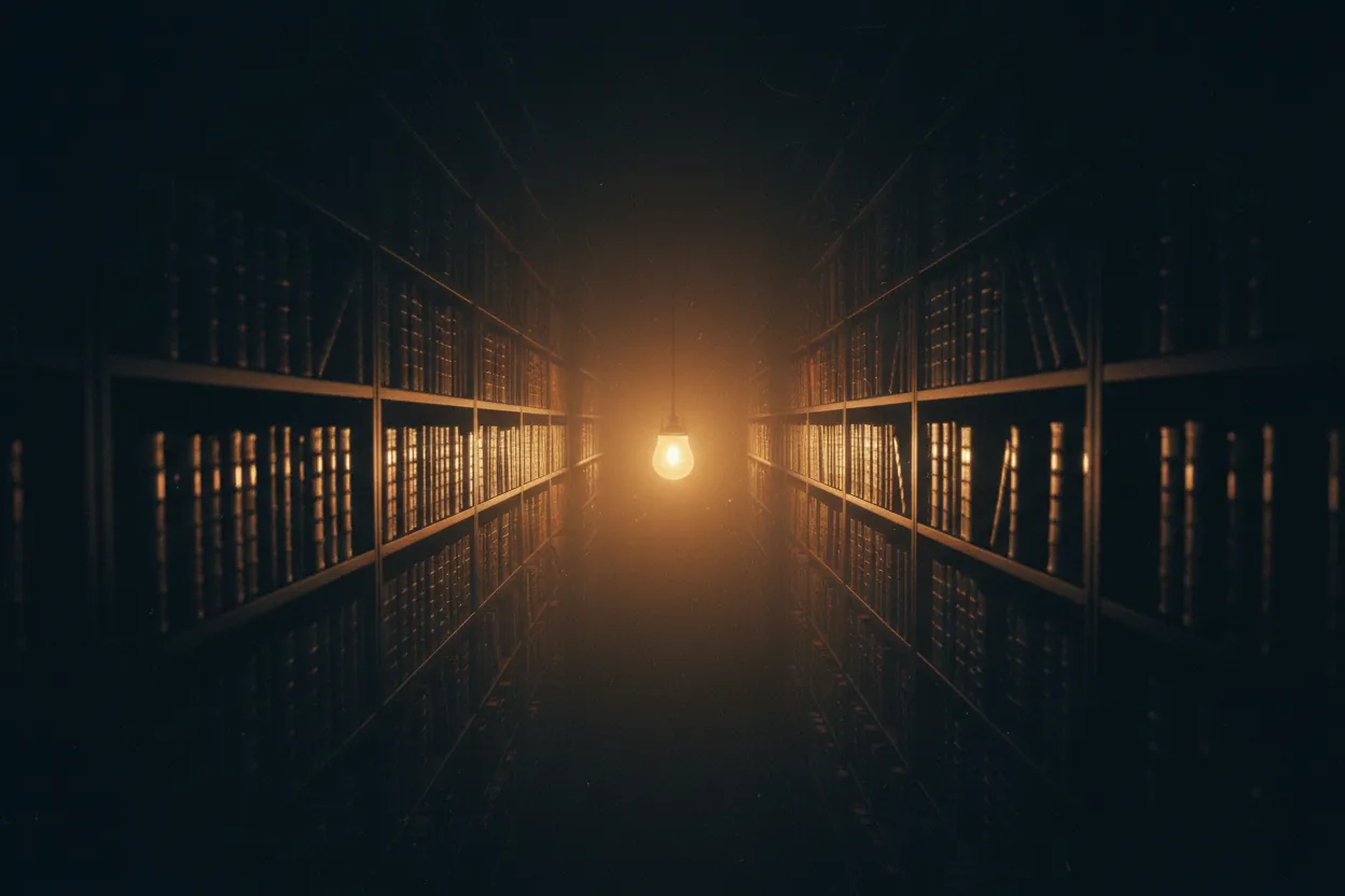Scaffalatura d'archivio con volumi rilegati allineati